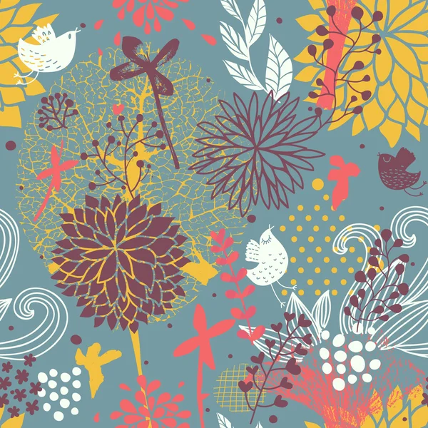 Papel de parede floral abstrato brilhante no vetor. Padrão sem costura pode ser usado para papel de parede, enchimentos padrão, fundos da página web, texturas de superfície. Fundo floral sem costura lindo — Vetor de Stock