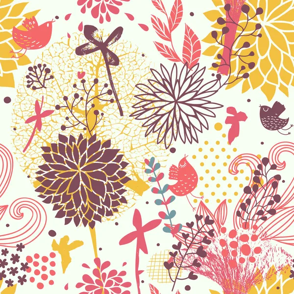 Fondo de pantalla floral abstracto brillante en vector. Patrón sin costura se puede utilizar para el papel pintado, relleno de patrones, fondos de página web, texturas superficiales. Magnífico fondo floral sin costuras — Archivo Imágenes Vectoriales