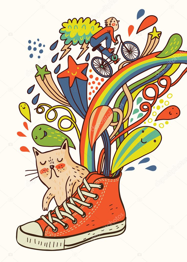 Cartoon composition with a shoe