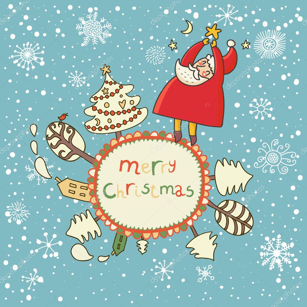 Merry Christmas. Cartoon vector card — Stock Vector © smilewithjul