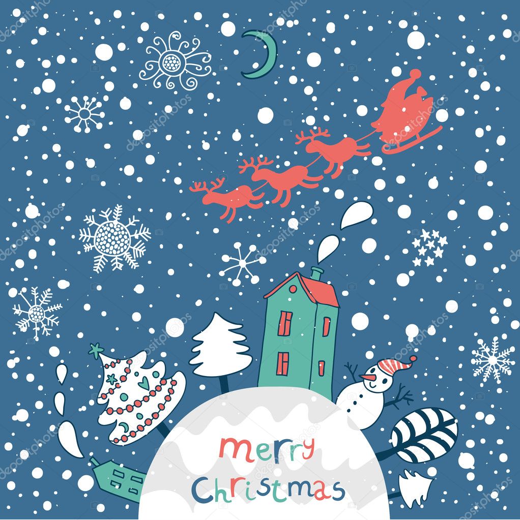 Merry Christmas. Cartoon vector background for nice backgrounds and holiday cards