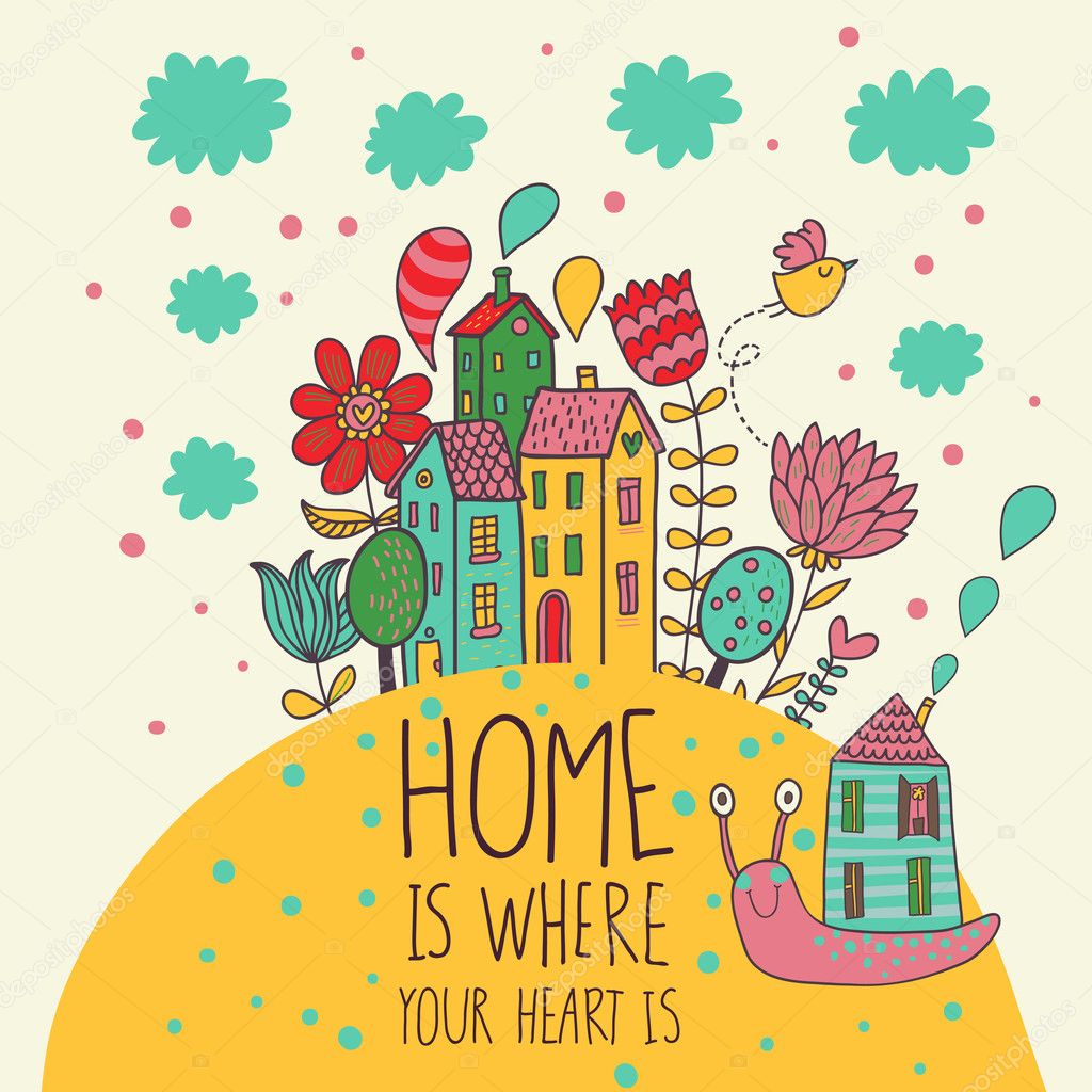 Home is where you heart is. Cartoon illustration in vector