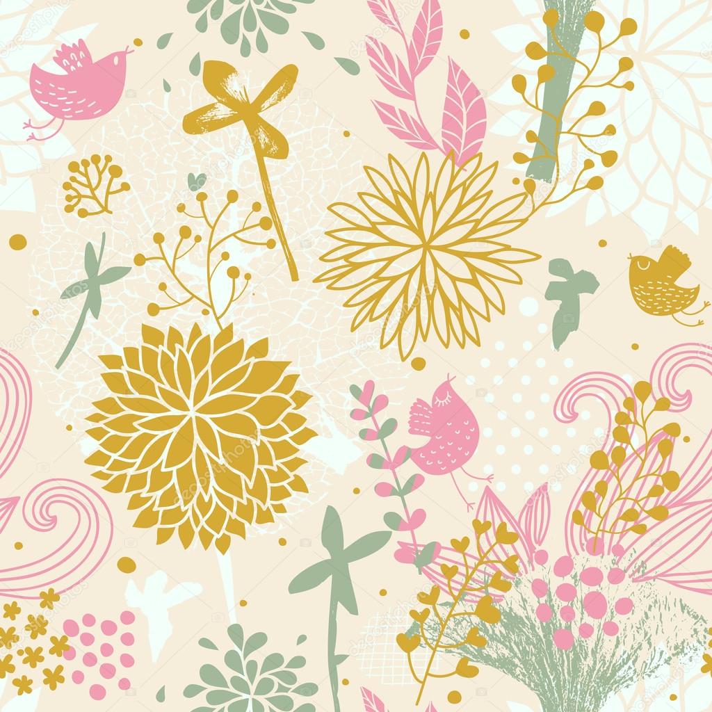 Bright abstract floral wallpaper in vector. Seamless pattern can be used for wallpaper, pattern fills, web page backgrounds, surface textures. Gorgeous seamless floral background