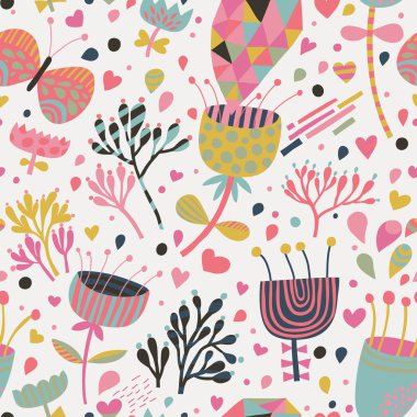 çiçekler, kuşlar ve kelebekler ile sorunsuz bir doku. Dikişsiz desen duvar kağıdı, desen dolgularını, web sayfası arka planı, yüzey dokuları için kullanılabilir. çok güzel sorunsuz çiçek arka plan