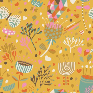 çiçekler, kuşlar ve kelebekler ile sorunsuz bir doku. Dikişsiz desen duvar kağıdı, desen dolgularını, web sayfası arka planı, yüzey dokuları için kullanılabilir. çok güzel sorunsuz çiçek arka plan