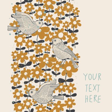 Spring seamless pattern in pastel colors. Birds in flowers vector background