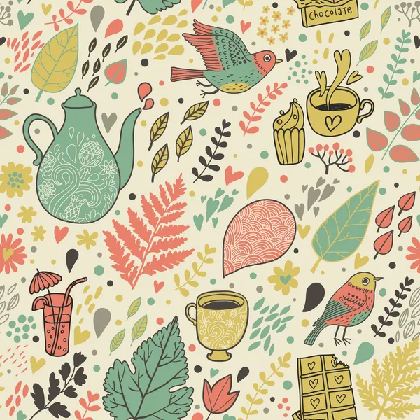 çay ve kahve içme kavramı arka plan. Vintage çiçek seamless modeli.