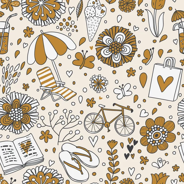 Vintage seamless pattern with cute cartoon elements. Seamless pattern can be used for wallpaper, pattern fills, web page backgrounds, surface textures. — Stock Vector