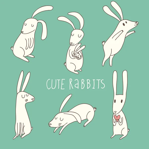 Niedlich spielende Kaninchen im Cartoon-Stil — Stockvektor