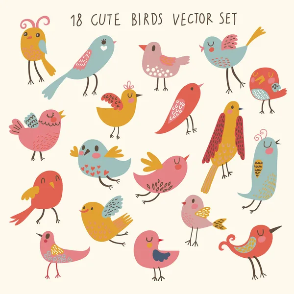 Cute cartoon birds - funny vector set — Stock Vector