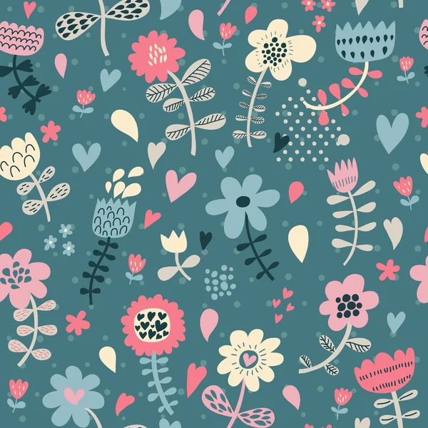 Cute seamless floral pattern. Copy square to the side and you'll get seamlessly tiling pattern which gives the resulting image ability to be repeated or tiled without visible seams. — Stock Vector