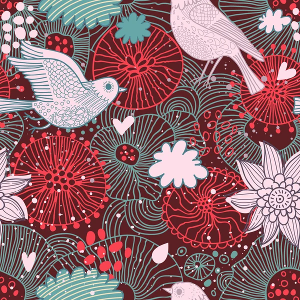 Стильный цветочный бесшовный узор. Винтажные птицы в цветах. Бесшовный узор может быть использован для обоев, наполнителей узоров, фонов веб-страниц, текстур поверхности . — стоковый вектор