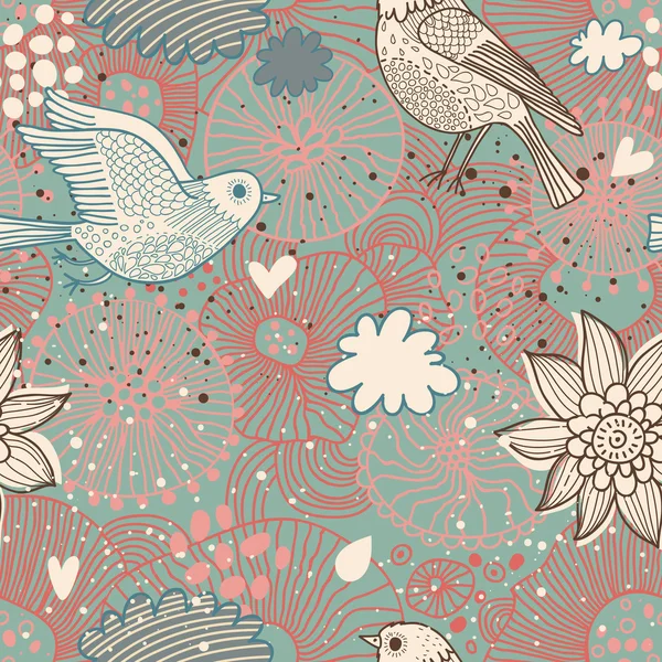 Modèle floral sans couture élégant. Oiseaux vintage en fleurs. Modèle sans couture peut être utilisé pour les fonds d'écran, remplissage de modèle, arrière-plans de page Web, textures de surface . — Image vectorielle