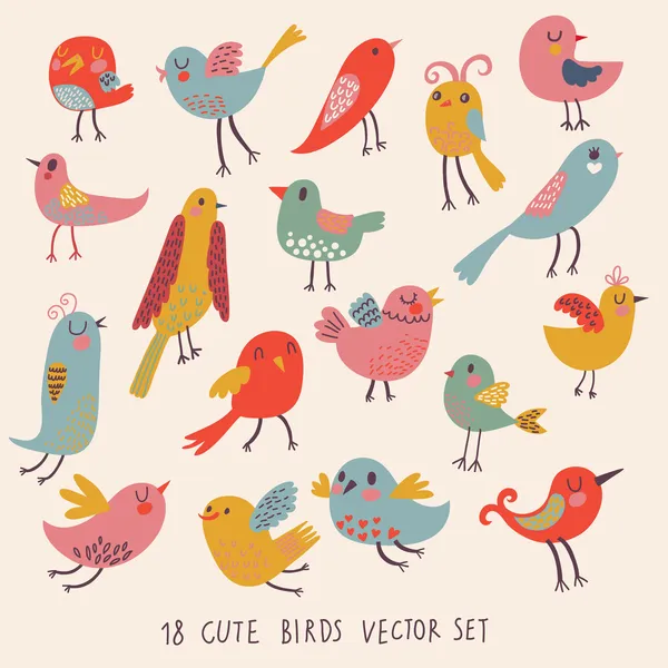Χαριτωμένα πουλιά μέσα διάνυσμα. σειρά κινουμένων σχεδίων Εικονογράφηση Αρχείου