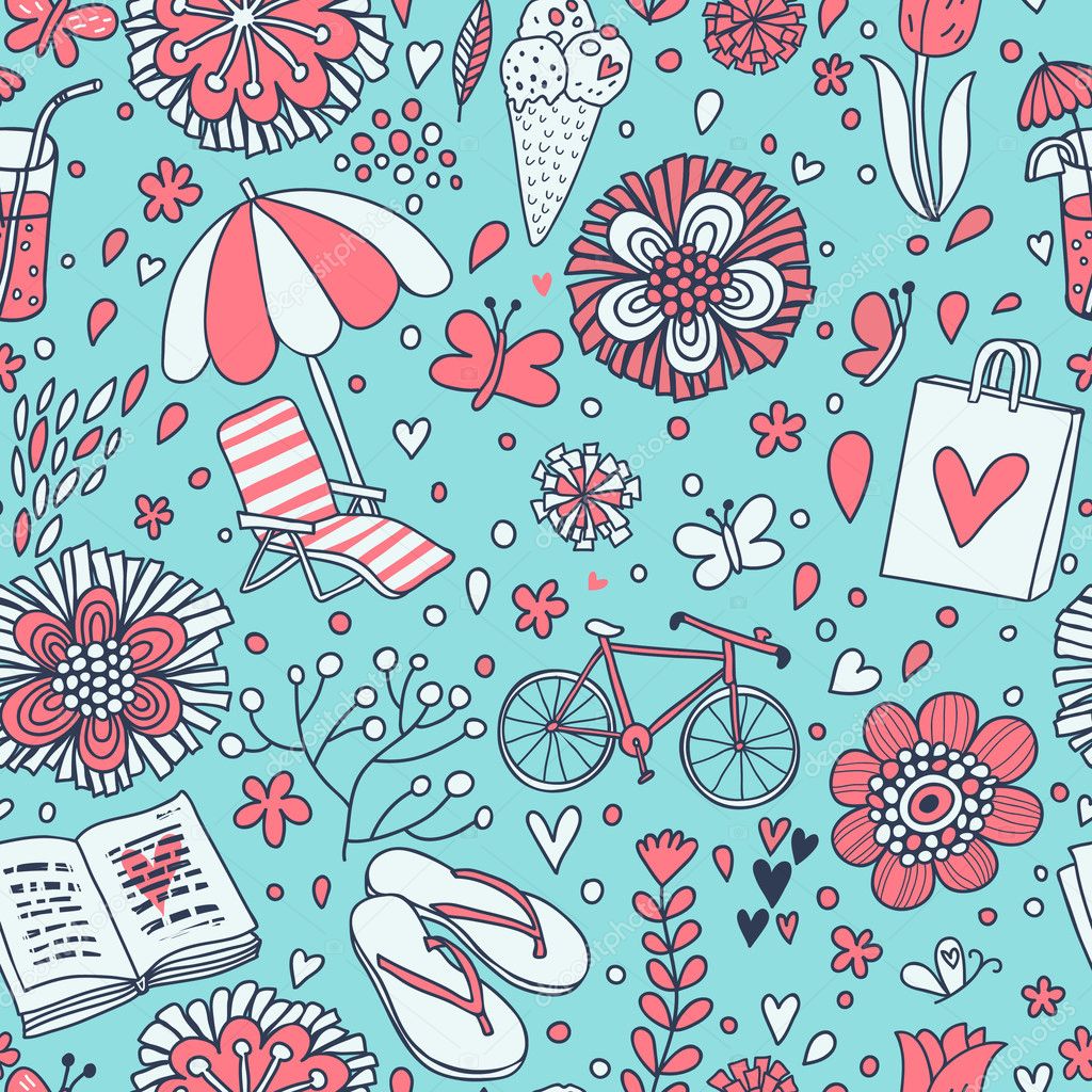 Vacation concept illustration. Vintage seamless pattern for travel wallpapers