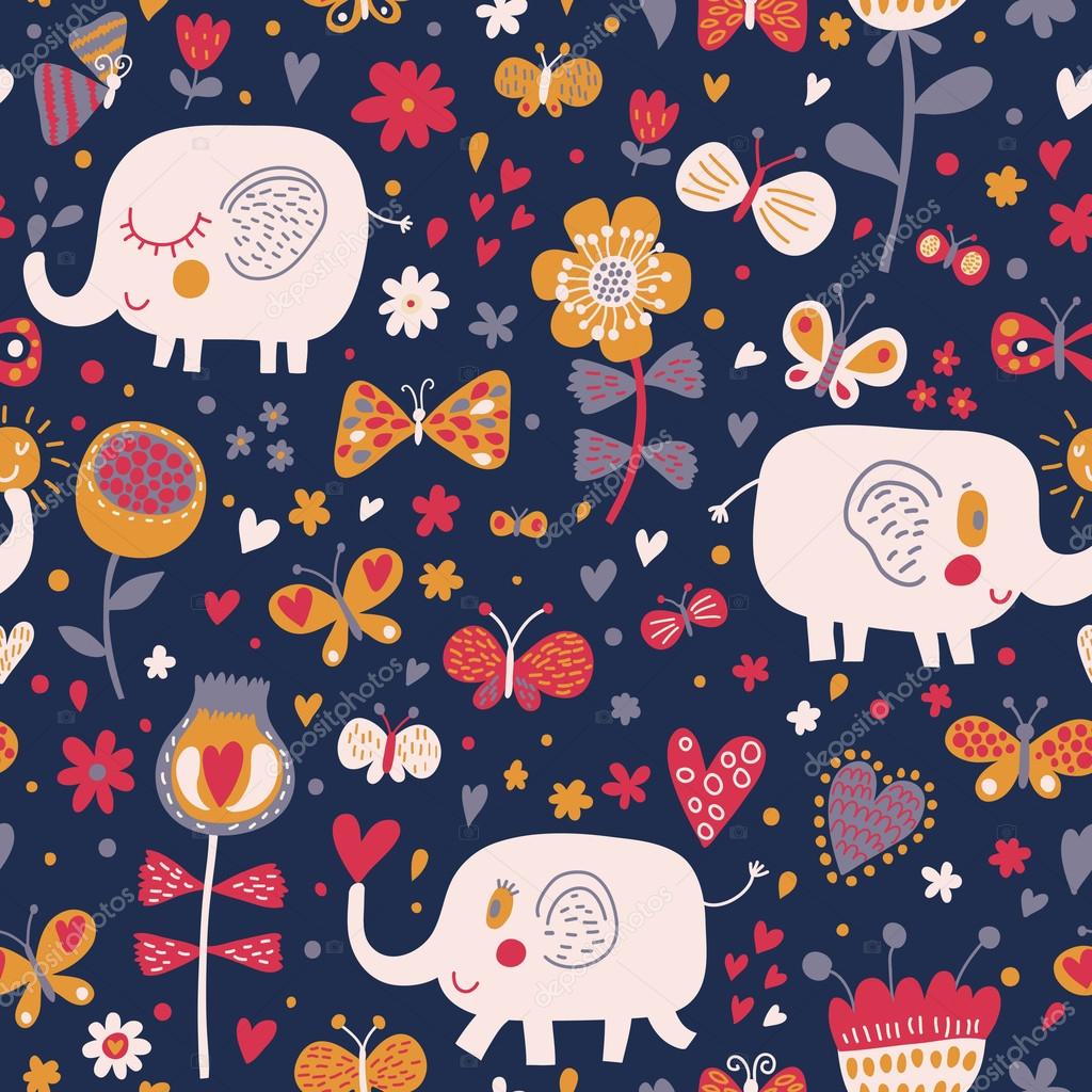 Wallpapers elephants Cartoon orange elephants in flowers with