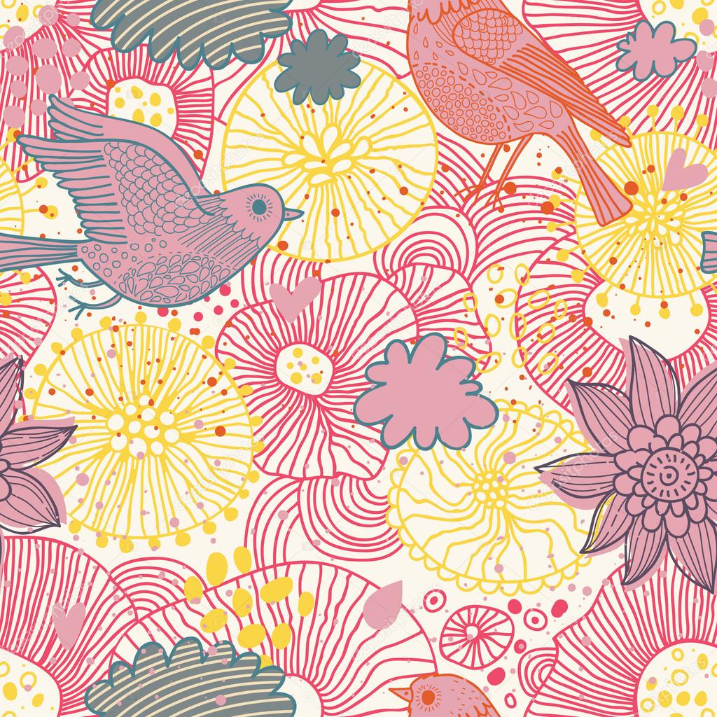 Stylish floral seamless pattern. Vintage birds in flowers. Seamless pattern can be used for wallpapers, pattern fills, web page backgrounds, surface textures.