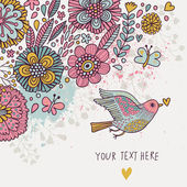 barevné pozadí na vinobraní. pastelově barevné květinové tapety s ptáků a motýlů. kreslený romantické karta ve vektoru