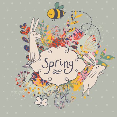 sevimli tavşanlar ile çiçek düğün davetiyesi. güzel vektör kartı. davetiye retro tarzı herhangi bir tür için ideal.