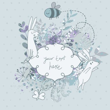 sevimli tavşanlar ile çiçek düğün davetiyesi. güzel vektör kartı. davetiye retro tarzı herhangi bir tür için ideal.