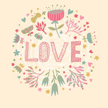 resimde seviyorum. romantik arka plan karikatür. vektör aşık çiçeklerden yapılmış duvar kağıdı