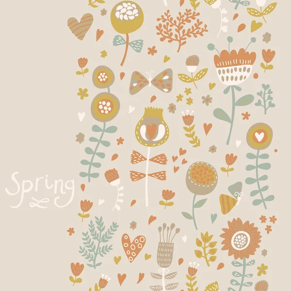 Spring seamless pattern. Bright flowers and butterfly on romantic wallpaper. Seamless pattern can be used for wallpaper, pattern fills, web page background, surface textures. — Stock Vector