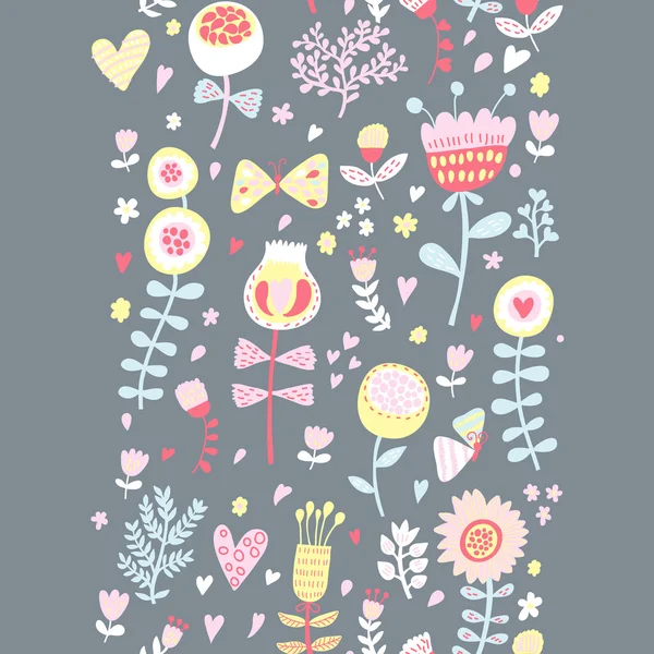 Cartoon naadloze bloemmotief. achtergrond in pastel kleuren van de lente. naadloze patroon kan worden gebruikt voor behang, opvulpatronen, webpagina-achtergrond, oppervlakte texturen. — Stockvector