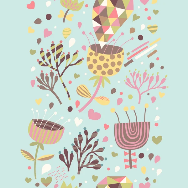 Tecknade seamless blommönster. vår bakgrund i pastellfärger. Seamless mönster kan användas för tapeter, skuggmönster, webbsidans bakgrund, ytstrukturer. — Stock vektor