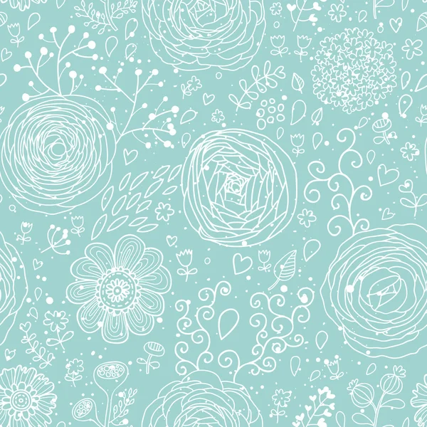 Stylish floral seamless pattern in blue colors. Ranunculus flowers. Seamless pattern can be used for wallpaper, pattern fills, web backgrounds, surface textures. Gorgeous seamless floral background — Stock Vector