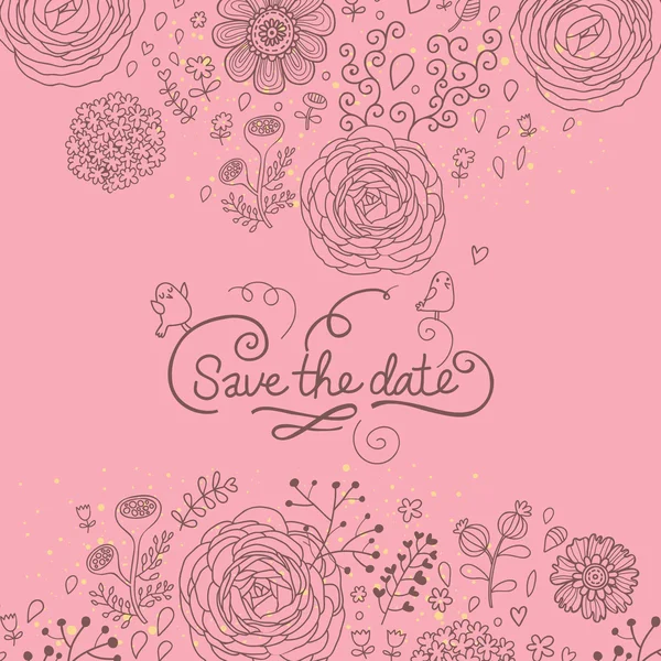 Garde la date. Une invitation de mariage élégante. Fond floral romantique en vecteur — Image vectorielle