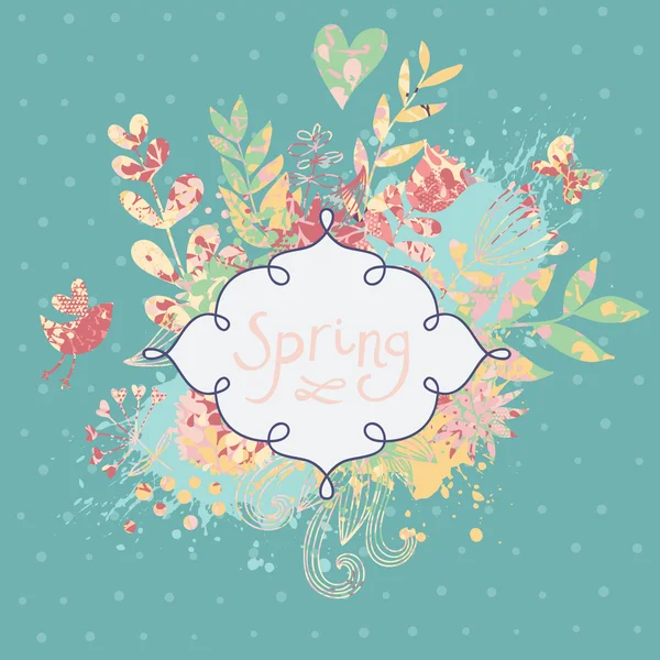 Vintage card in vector made of flowers and butterflies. Retro floral composition with a textbox. — Stock Illustration Vintage card in vector made of flowers and butterflies. Retro floral composition with a textbox. Stock Illustration