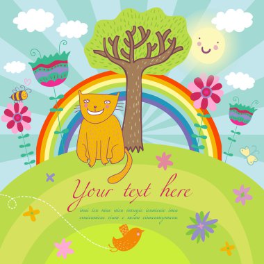 güneşli yaz doğa illüstrasyon - karikatür vektör