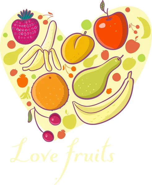 Corazón de fruta — Vector de stock