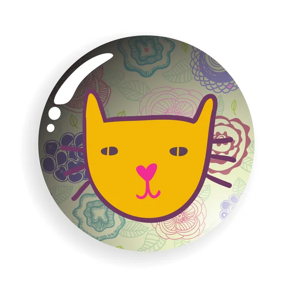 Παιδιάστικη γάτα κεφάλι σε ένα floral εικονίδιο — Διανυσματικό Αρχείο