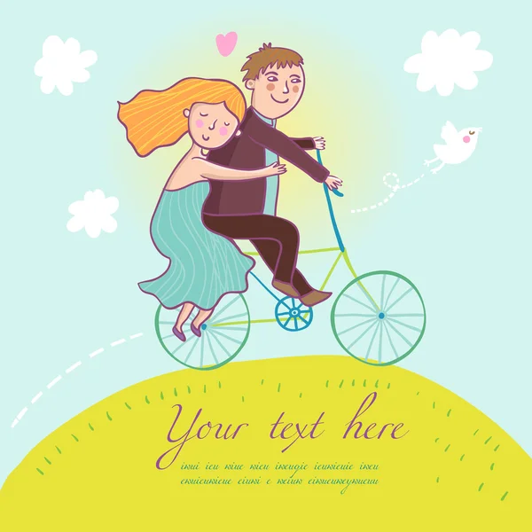 Paar auf dem Fahrrad - Sommerkonzept im Vektor — Stockvektor