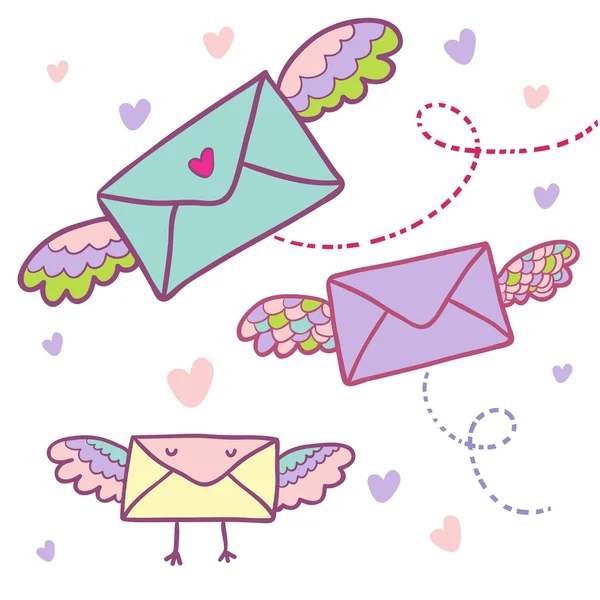 Símbolo de correio voador - envelopes de desenhos animados — Vetor de Stock