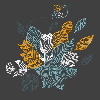 karikatür kuş ile çiçek öğe