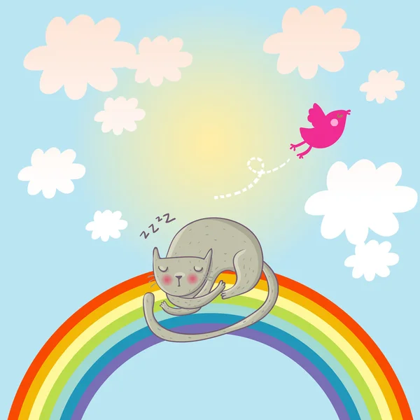虹の上で眠っている猫 — ストックベクタ