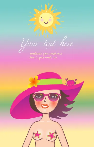 Chica joven en la playa — Vector de stock