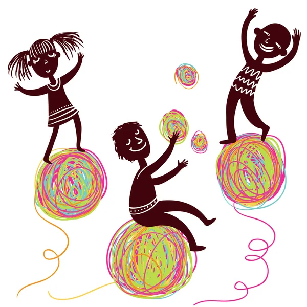 Szczęśliwe dzieci bawiąc się kolorowe kulki — Wektor stockowy