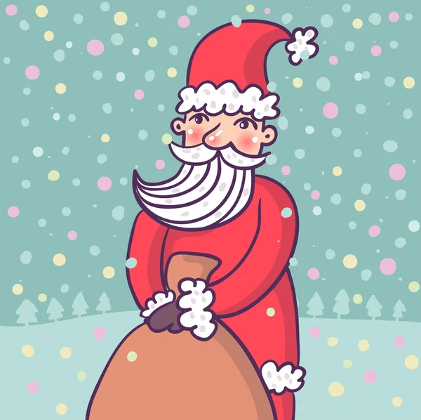 Santa onder kleurrijke sneeuwvlokken — Stockvector