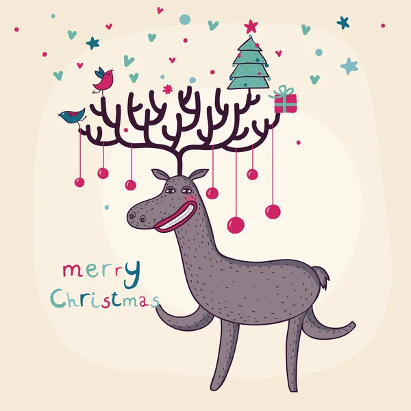 Christmas deer with presents — Stock Vector