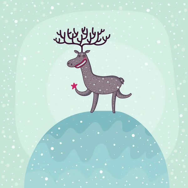 Χριστουγεννιάτικο ελάφι υπό συνθήκες χιονόπτωσης — Διανυσματικό Αρχείο