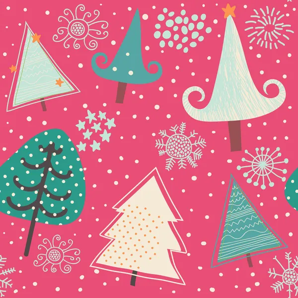 Holiday seamless pattern with cartoon trees — Stock Vector