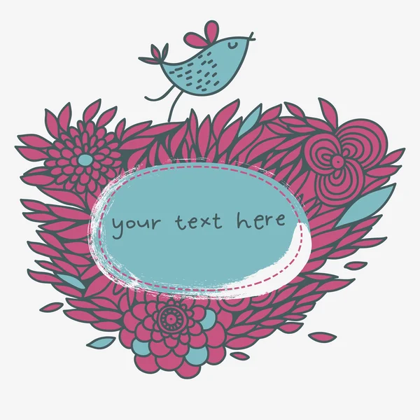 Floral vector achtergrond met cartoon bird — Stockvector