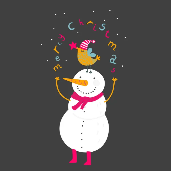 Happy cartoon christmas snowman — Stock Vector