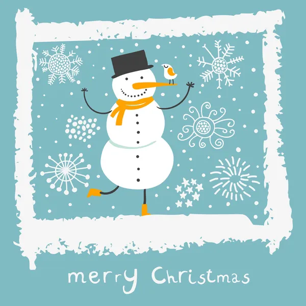 Christmas background with cartoon snowman — Stock Vector