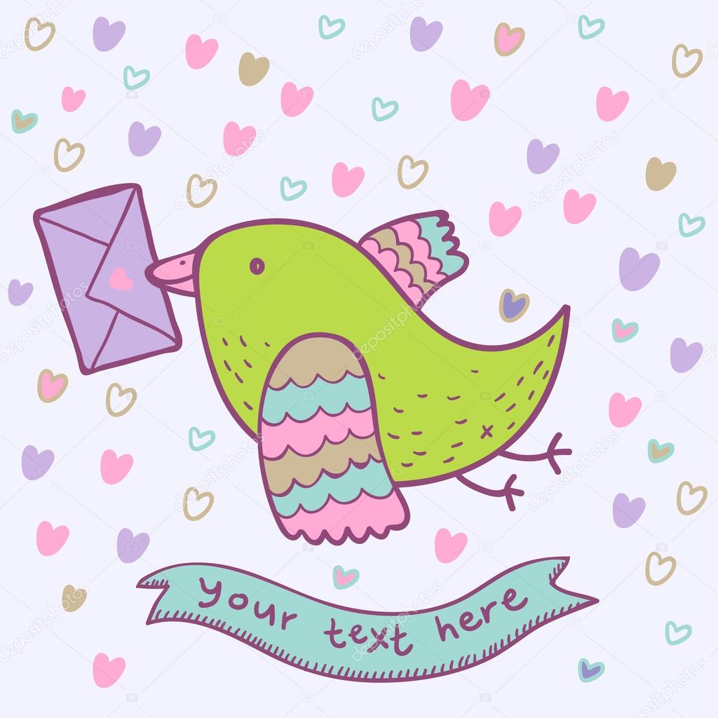 Birdy mail - cartoon cute illustration.