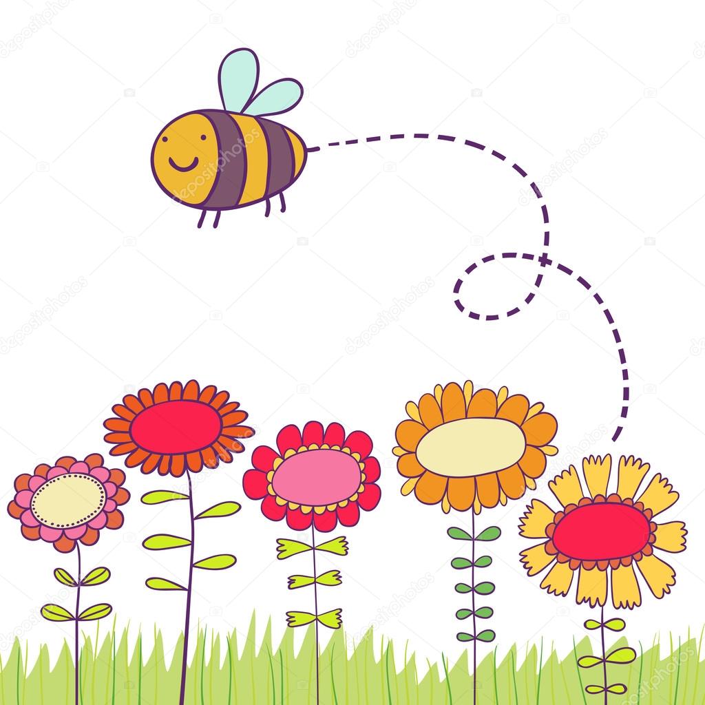 Cartoon bee flying over flowers Stock Vector Image by ©smilewithjul
