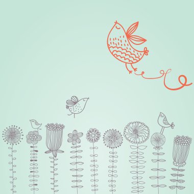 Картина, постер, плакат, фотообои "мультфильм птиц на цветы
", артикул 25358667